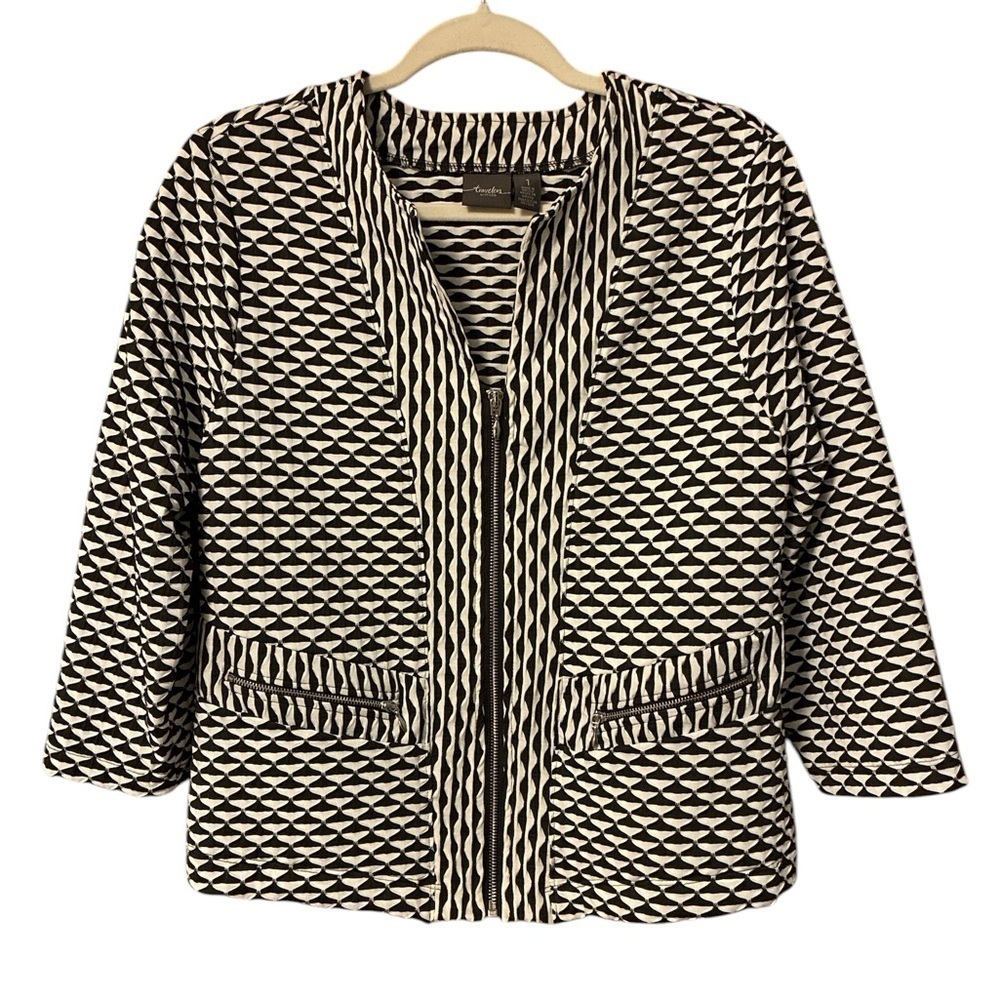 Chico's Travelers Geometric Pattern Zip Jacket Size 1 (Medium)